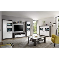 Tolero IV Living Room Combination, Dark Concret/White High Gloss, Set of 6, Living Room, Furniture, Living Room Set, Living Room Combination Design with Lighting