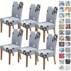 SPRINGRICO Chair Covers for Dining Room 6 Pack, Stretch Dining Chair Cover, Washable Spandex Kitchen Parsons Chair Slipcovers, Removable Seat Protector for Home or Party (Set of 6, Gray Leaves)