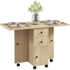 HOMCOM sulankstomas valgomojo stalas, sulankstomas virtuvės stalas su ratukais, sulankstomi sparnai, sulankstomi stalčiai ir spintelė, sulankstomas stalas 4-6 žmonėms, 120 x 60 x 76,5 cm, natūralus