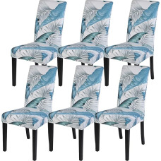 papasgix kėdžių užvalkalai, 6 vnt., elastingi, nuimami, skalbiami, pritaikyti valgomojo kambario kėdėms, supamųjų kėdžių užvalkalai, virtuvės, banketų, vakarėlių dekoracijos (šviesiai mėlyni lapai, 6 vnt.)