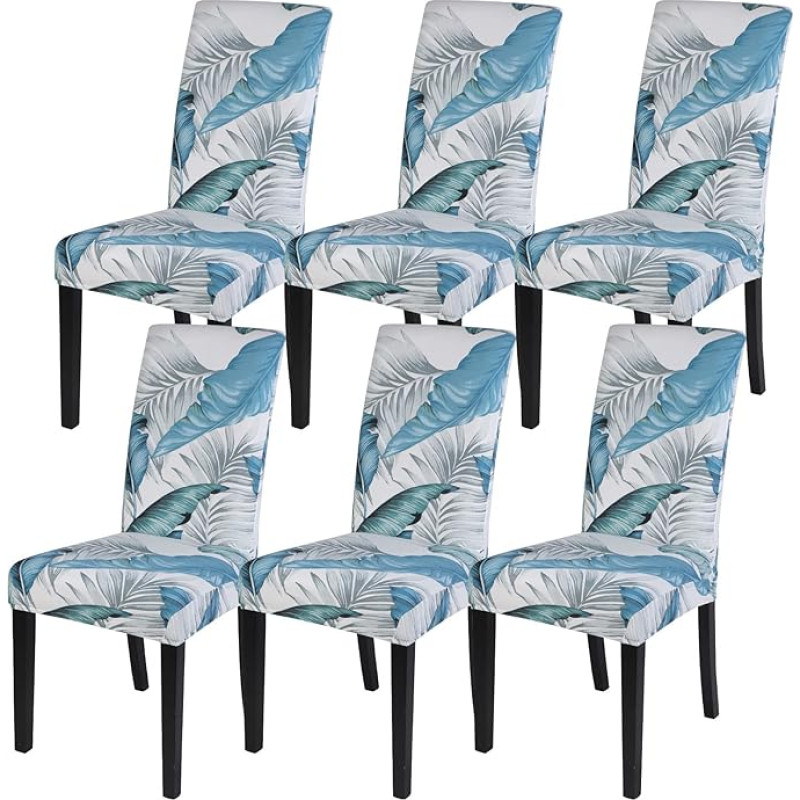papasgix kėdžių užvalkalai, 6 vnt., elastingi, nuimami, skalbiami, pritaikyti valgomojo kambario kėdėms, supamųjų kėdžių užvalkalai, virtuvės, banketų, vakarėlių dekoracijos (šviesiai mėlyni lapai, 6 vnt.)