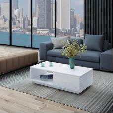 Modernus kavos staliukas Baltas blizgus kavos arbatos staliukas su 1 laikymo stalčiumi Vidurio stalas svetainės baldams