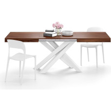 MOBILI FIVER, Emma 140 cm Extendable Table, Walnut Wood with White X-Legs, Laminated, Iron, Made in Italy
