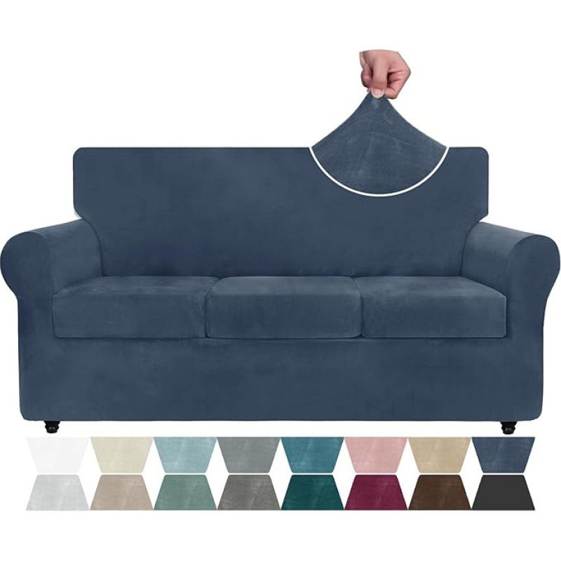 ZNSAYOTX Prabangus aksominis sofos užvalkalas 4 dalių tempimo sofos užvalkalai 3 pagalvėms Sofa storas minkštas minkštas Spandex sofos užvalkalas Gyvenamasis kambarys neslidus Šunys naminių gyvūnėlių baldų apsauga (tamsiai mėlyna, sofa)