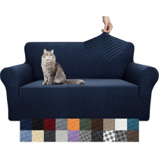 YEMYHOM Žakardo dizaino sofos užvalkalas, didelis tempimo sofos užvalkalas 2 pagalvėlėms naminių gyvūnėlių šunims ir katėms saugus neslystantis stebuklingas elastingas baldų apsauginis užvalkalas (Loveseat, Navy)