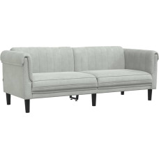 KOIECETA Sofa 3-vietė sofa su porankiais Atlošo atrama Kojos Lounge sofa gyvenamajam kambariui Minkštas sofos komplektas Modernus šviesiai pilkas aksomas
