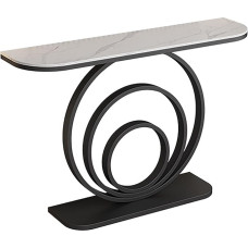 Industrieller Konsolentisch, schmaler Sofatisch mit Kunstmarmorplatte, Akzenttisch für den Eingangsbereich, mit runden Metallbeinen, Flurmöbel (Schwarz, 120 cm)
