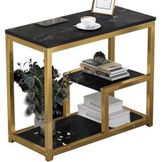 Modern Sofa Table with Shelves Metal Frame Narrow Hallway Desk Storage for Living Room Bedroom Entrance - Choice of Colours