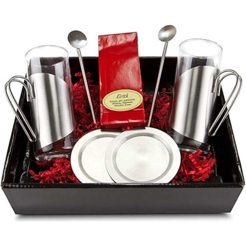Römer Präsente Tea Enjoyment Gift Set - 7 Pieces - 2 Tea Glasses, 2 Coasters and 2 Straw Spoons and 1 Cherry Tea (50 g)