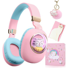 JYPS Bluetooth Headphones Children, Cat Headphones Children Over-Ear with LED Light, Children's Wireless Headphones, Foldable Headphones Bluetooth and Cable for Children/Teenagers/Girls