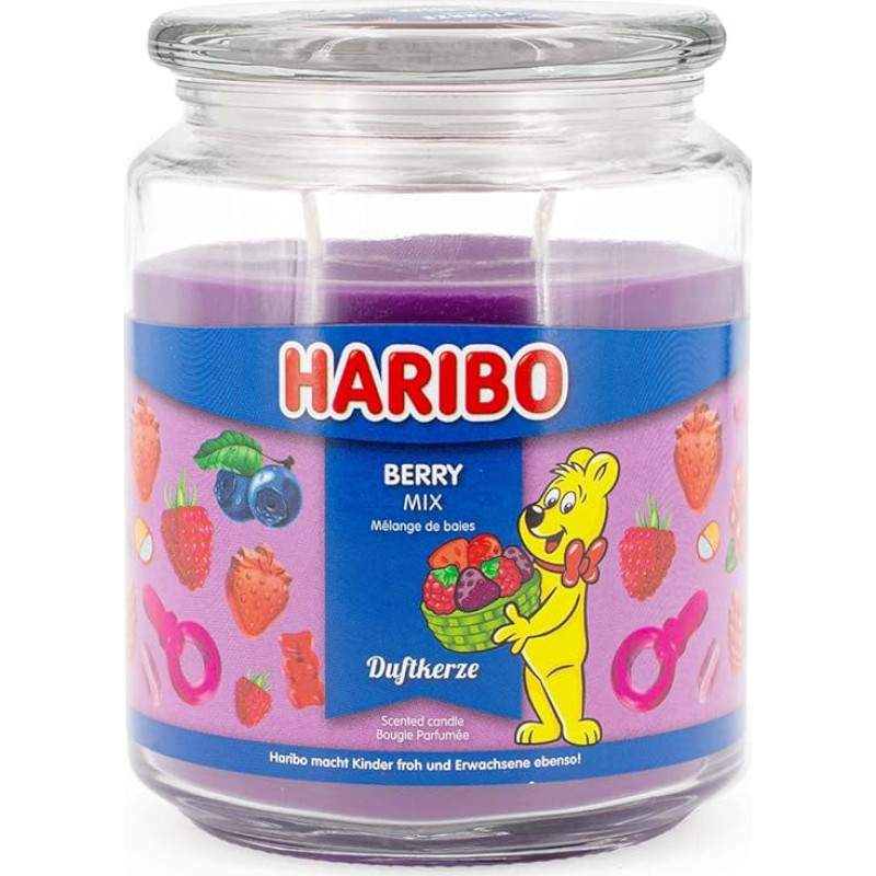 Haribo Scented Candle in Glass with Lid Berry Mix Scented Candle Fruity Candles Long Burning Time (100 h) Purple Candles Large Scented Candle (510 g)