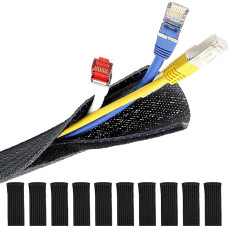 MarketConnect® Braided jacket with Velcro fastener, diameter 13 mm, length 4 m, order and protection of cables, perfect for desk and TV, black