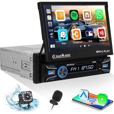 Wireless: CAMECHO Car Radio Bluetooth 1 DIN with Wireless Carplay Android Car Mirror Link, 7 Inch Automatic Retractable Display Car Radio with Screen Bluetooth 5.0/USB/FM/AUX