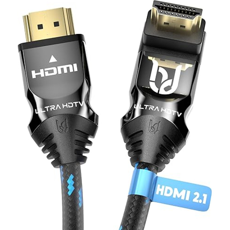 Ultra HDTV 90° 8K HDMI 2.1 Cable - 1.5 m Short, Angled Plug, 48 Gbps, 8K@60Hz, 4K@120Hz, Kink Protection, Premium Nylon Sheath, for TV, Monitor, PS5, Xbox, Home Entertainment