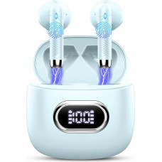 Wireless Bluetooth 5.3 In-Ear Headphones with 4 HD Mics, 42 Hours, 2024, ENC Noise Cancelling Earbuds, Deep Bass, IP7 Waterproof, LED Display, Cyan