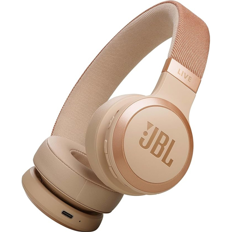 JBL Live 670 NC - Bluetooth On-Ear Headphones with Adaptive Noise Cancelling - Wireless Earbuds with JBL Signature Sound and Voice Assistant - Long Music Enjoyment for up to 65 Hours - In Sandstone