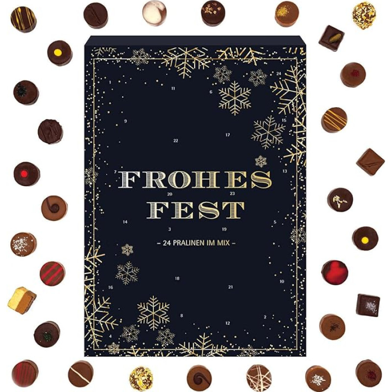 Hallingers Frohes Fest Advent Calendar Chocolates Gift Handmade Part with Alcohol from Fine Cocoa Chocolate (Box) - Advent Calendar Novelties & Advent Calendar Fill | Congratulations Hanukkah Freun