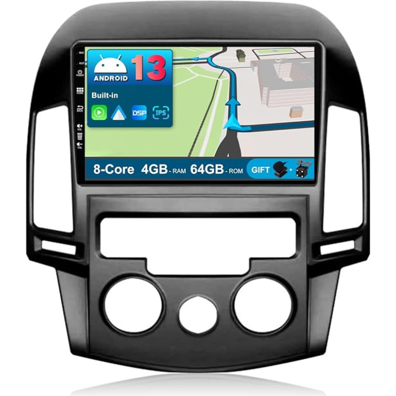 JOYX Android 13 Car Radio Suitable for Hyundai I30 (2006-2011) - 4G+64G - Built-in DSP/Carplay/Android Car - Camera MIC Free - 9 Inch 2 DIN - Steering Wheel Control 4G WiFi BT DAB Fast Boot 360 Camera