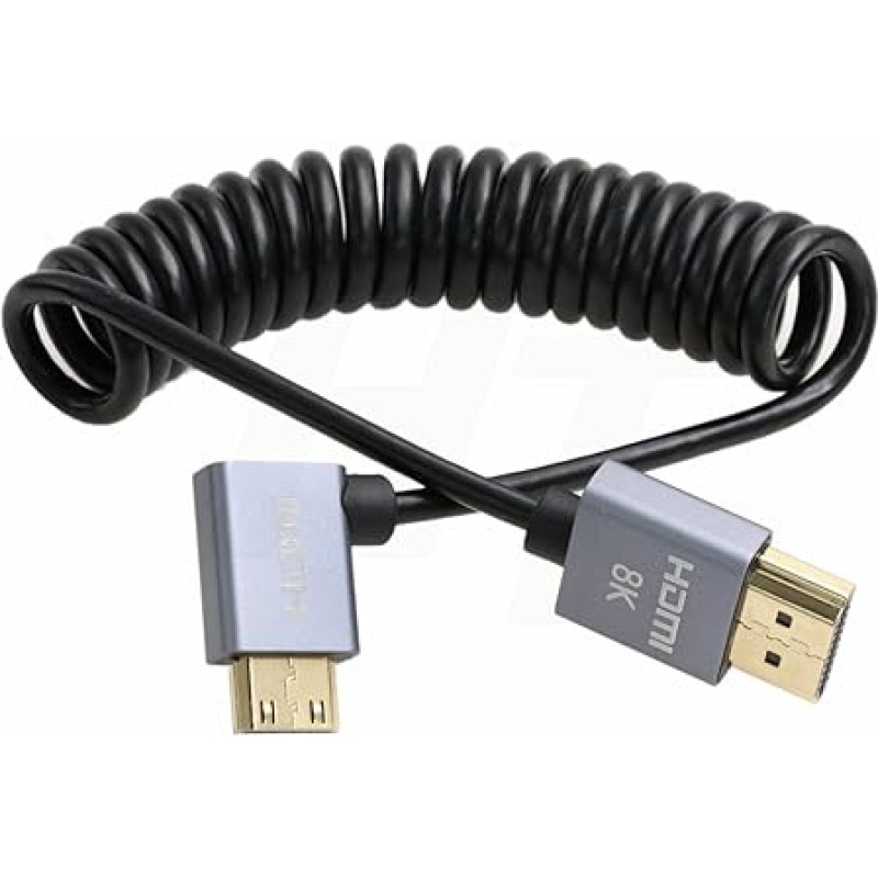 HangTon Mini HDMI to HDMI 2.1 8K 4K 60fps UHD Coiled Cable for Nikon Z5 Z7 D750 Sony CX7 SR7E Canon EOS R RP 5DIV ATOMOS Ninja V Portkeys Video Assist Monitor Type A C Right Angle