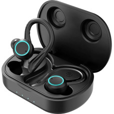 Real Wireless Headphones, APEKX Update 5.0 In-Ear Headphone Headset with Automatic Pairing and Built-in Microphone and Charging Bag for Sports Running in Black