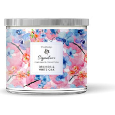 Woodbridge Scented Candle in Glass with Lid Orchid & White Oak Scented Candle Floral 3 Wick Candle Room Fragrance for Relaxation Candle Long Burning Time up to 40 Hours