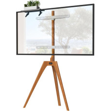 PUTORSEN TV Stand in Easel Design for 45-65 Inch TVs, TV Tripod Beech Wood with Media Shelf, 45 Degree Swivel, Max. VESA 400 x 400 mm and Load up to 40 kg