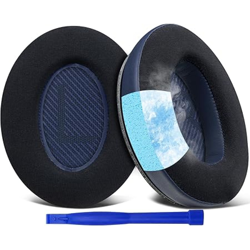 SoloWIT Cooling Gel Replacement Ear Pads for Bose QuietComfort 35 (QC35) and Quiet Comfort 35 II (QC35 II) Over-Ear Headphones, Softer Leather Noise Isolating Foam - Navy Blue