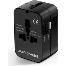 Amoner Universal Travel Plug Universal Plug International Adapter with Two USB Ports for USA Europe UK Ireland Thailand AU Japan China Canada