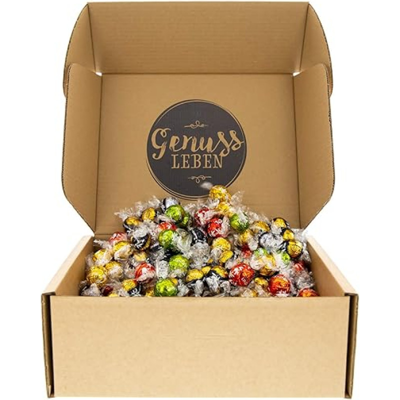 Genussleben Gift box with 3 kg Lindor® balls, high-quality and delicately melting seasonally mixed, the chocolate box for family, office and as a surprise.