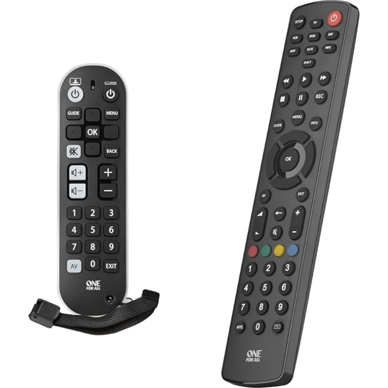 One For All Zapper+ Universal Remote Control TV - Control of 3 Devices - TV/Smart TV Set Top Box and Audio Devices & Contour 8 Universal Remote Control TV - Control of 8 Devices