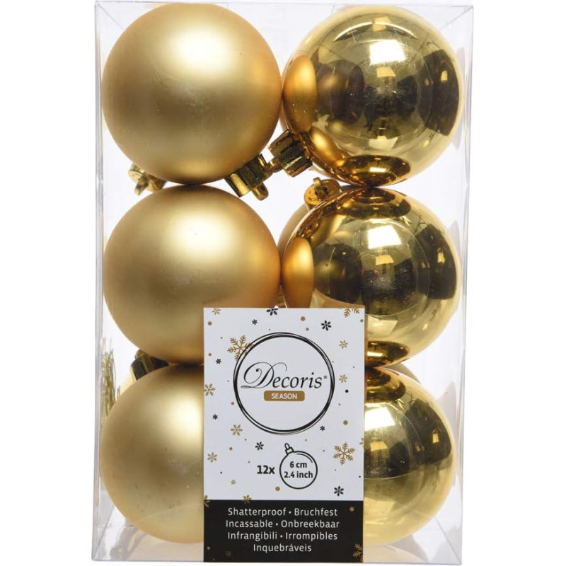 Packung mit 12 goldenen Christbaumkugeln, ideal für einen glänzenden und eleganten Touch für Ihre Weihnachtsdekoration, Durchmesser 6 cm, perfekt für jeden Stil.