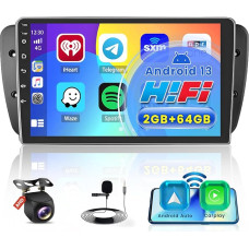 Hikity 2 + 64 GB Android 13 Car Radio for 2009-2013 Seat Ibiza Radio with Wireless CarPlay Android Car Navi, 9 Inch Touch Screen Car Radio Bluetooth with HiFi WiFi RDS FM SWC USB Reversing Camera