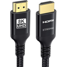 Etseinri 4K 8K HDMI 2.1 Cable 15M, 48Gbps High Speed Braided HDMI Cable 2.0 4K 120Hz 8K 60Hz eARC HDCP 2.2&2.3 Dynamic HDR Dolby Atmos, HDMI Cable Compatible with PS5 Xbox HDTV Monitor