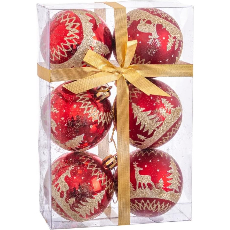 Set of 6 Bolas Navidad 60 m Rojo Ciervo Oro
