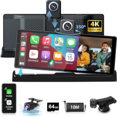 Exclusive Mount: Carplay Display Android Car Display with 350° Rotatable 4K Dashcam, 10.26 Inch Portable Driveplay Car Radio Carplay Dual Bluetooth Driving Navigation Siri G-oogle