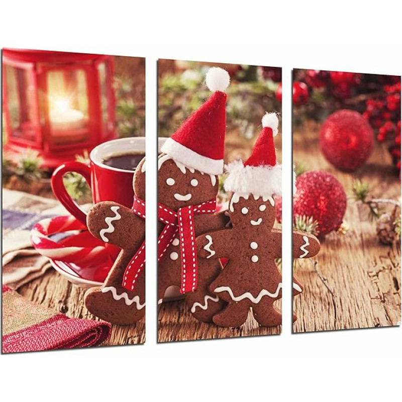 Ref.26940 Wall Picture – Pastry Shop Cafeteria Red Christmas Decoration Biscuits 97 x 62 cm Wooden Print XXL Format Art Print