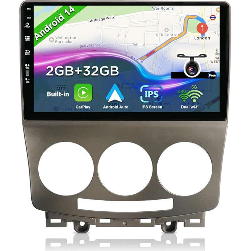 BXLIYER Android 12 Car Radio for Mazda 5 (2005-2010) - Reversing Camera Free - 2G + 32G - IPS 9 Inch 2 DIN - DAB Steering Wheel Control WiFi Carplay Android Car Bluetooth DSP Split Screen