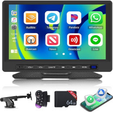 CAMECHO 2024 Newest Wireless Carplay Android Car, 7 Inch Portable Car Radio Display with Bluetooth Hands-Free Call/FM Transmitter/Airplay/Android Cast/Google/Siri/AUX/USB + 64G SD Card