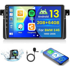 2+64GB Android 13 Car Radio for BMW E46 1998-2006 Radio Wireless Carplay Android Car, 9 Inch IPS Touch Screen Radio with Reversing Camera, Bluetooth, Navi, WiFi, DSP, EQ, Mirror Link