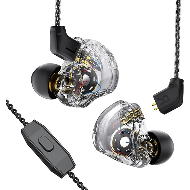 CCZ Melody Headphones Yinyoo Hybrid 1ba 1DD HiFi in Ear Monitors, Deep Bass Lightweight In-Ear Headphones IEM with 4N Cable for Musician/Drummer/Bassist/Guitarist (Clear Black, with Microphone)