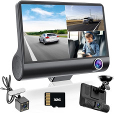Hikity Dash Cam - Upgrade 3 Cameras for Car Dash Cams, Front, Rear, in Car Loop Recording Driving G-Sensor Dash Cam + 32GB TF Card