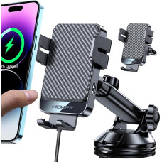 MOKPR Mobile Phone Holder Car with Charging Function, 15 W Fast Wireless Charger Car Holder Inductive Charging Induction Car Charger for iPhone 16/15/14/13/12, Samsung Huawei Xiaomi