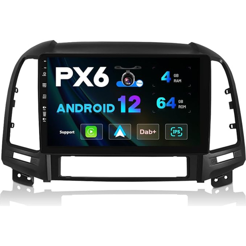 JOYX PX6 Android 11 Car Radio Suitable for Hyundai Santa FE (2006-2012) - [4G + 64G] - Back Camera Free - 2 DIN - 9 Inch - Supports DAB Steering Wheel Control 4G WiFi Bluetooth 4.0 Carplay Android Car