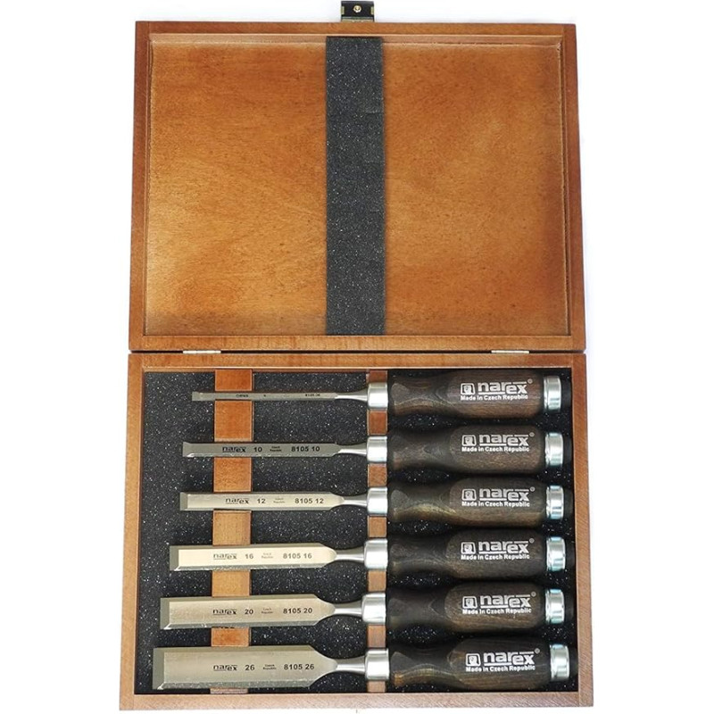 Narex Bevelled Chisel Set in Wooden Box, 6 Pieces