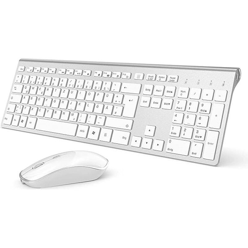 J JOYACCESS Wireless Keyboard Mouse Set, Wireless Keyboard with Mouse, 500 mAh Rechargeable Battery, 2.4G Ultraslim Wireless Keyboard with Numeric Keypad (German QWERTZ Layout) for PC / Laptop / Smart