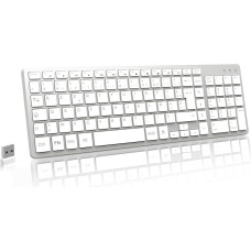 LeadsaiL AZERTY Wireless Keyboard French USB Receiver 2.4GHz 12 Multimedia Shortcuts Number Pad Wireless Keyboard for PC Laptop Mac - Silver