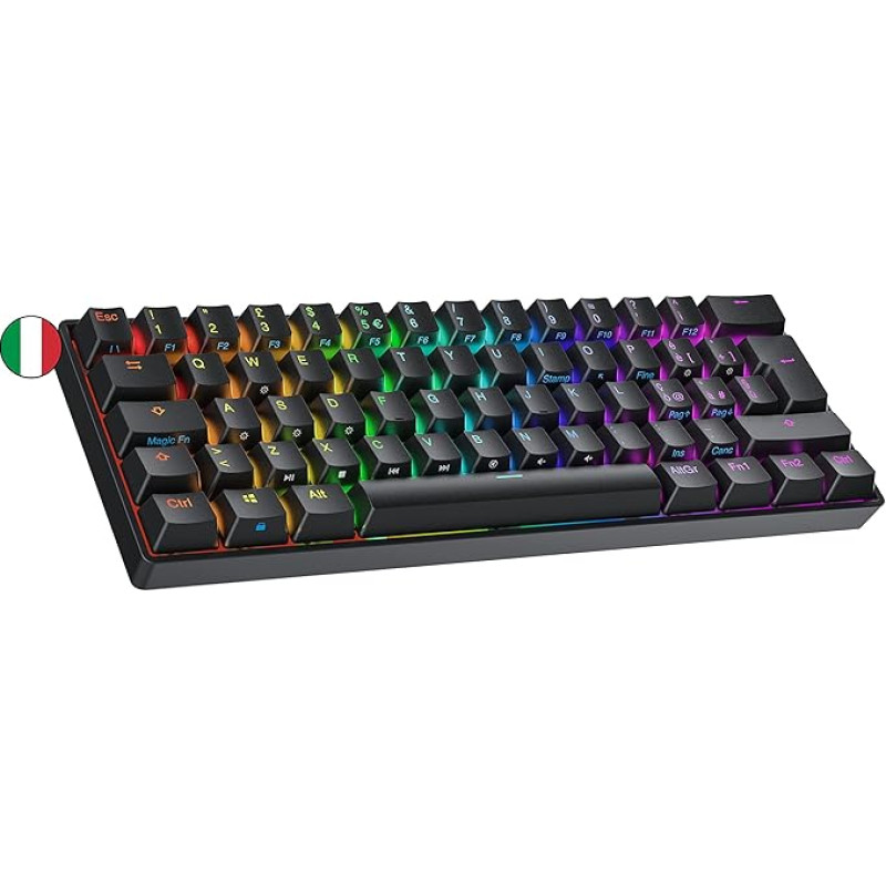 Ranked S60 Supernova Mechanical 60 Percent Keyboard, Hotswap Gaming Keyboard, 62 Keys with RGB Lighting, PC/Mac Gamer, Italian Layout (Black, Gateron Optical Brown)