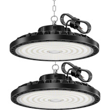 HAPYLUMI LED Indoor Spotlight 200 W Pack of 2, 20000 LM Indoor Lighting UFO Industrial Lamp AC 85-265 V, 6500 K Cool White Ceiling Light IP65 Waterproof for Workshop, Garage, Basement, Barn