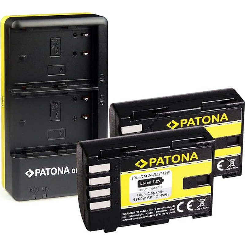 PATONA Dvigubas įkroviklis su 2 x baterijomis DMW-BLF19E / BLF19 Suderinamas su Panasonic Lumix DC-G9 DC-GH5 GH5L GH5M DMC-GH3 GH3A DMC-GH4 GH4A GH4H GH4M GH4R GH4U