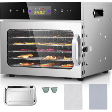 Moongiantgo Stainless Steel Dehydrator with 6 Pieces 28 x 20 cm Stainless Steel Drying Trays, Temperature Controller (30-90℃) & 24 Hour Timer Switch, Dehydrator for Fruit/Meat/Vegetables/Herbs (6
